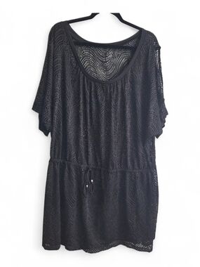 Black Swim Cover-Up with Drawstring Waist